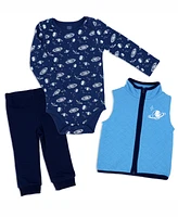 Baby Mode Boys Bodysuit, Pants and Vest, 3 Piece Set