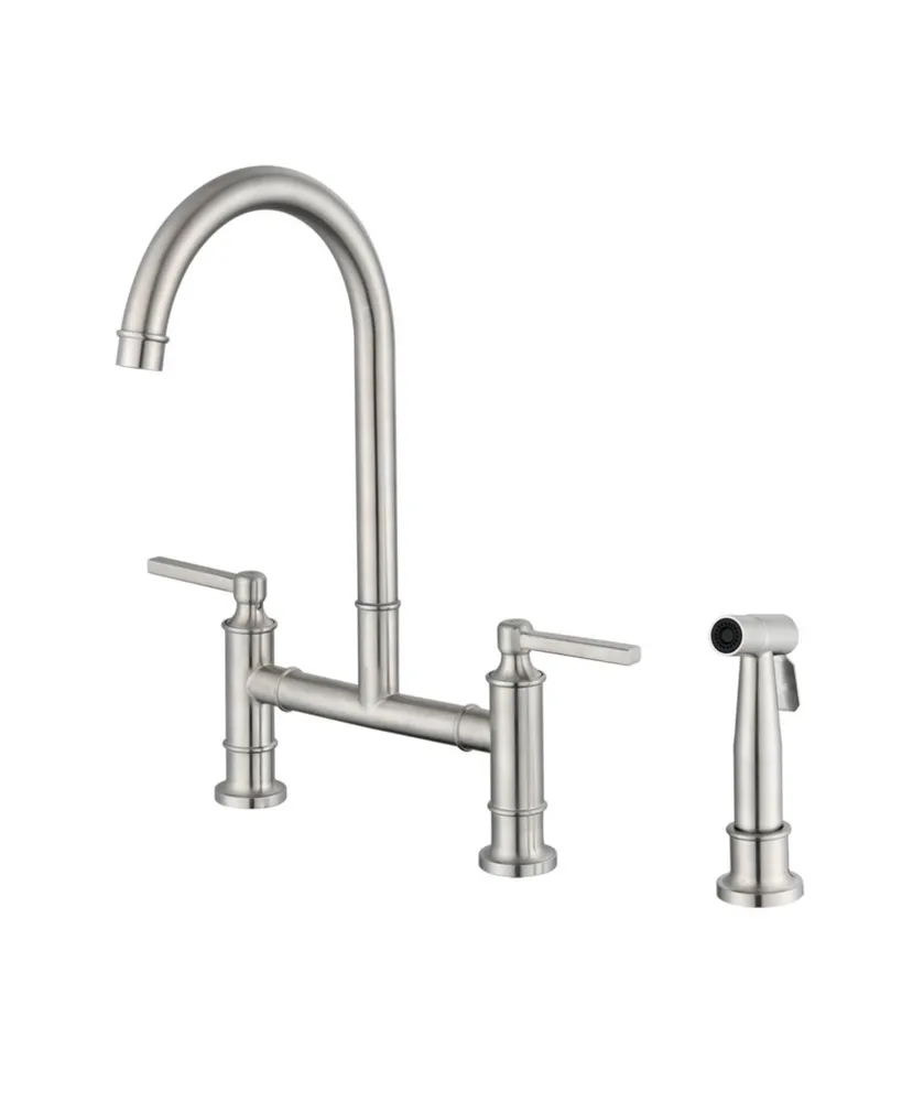 Simplie Fun Double Handle Bridge Kitchen Faucet With Side Spray