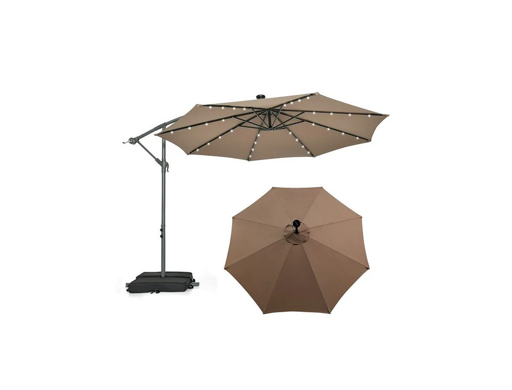 10 Feet Cantilever Umbrella with 32 Led Lights and Solar Panel Batteries