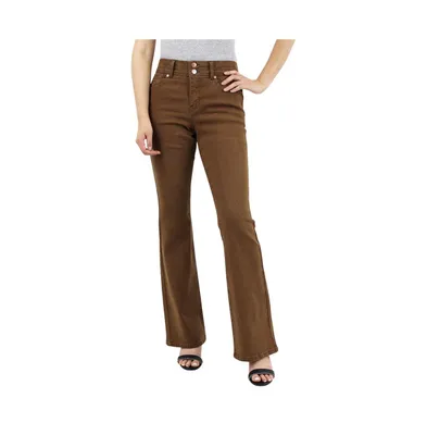 Indigo Poppy Women's Mocha Two Button Tummy Control Bootcut with Front & Back Pocket Detail Jeans