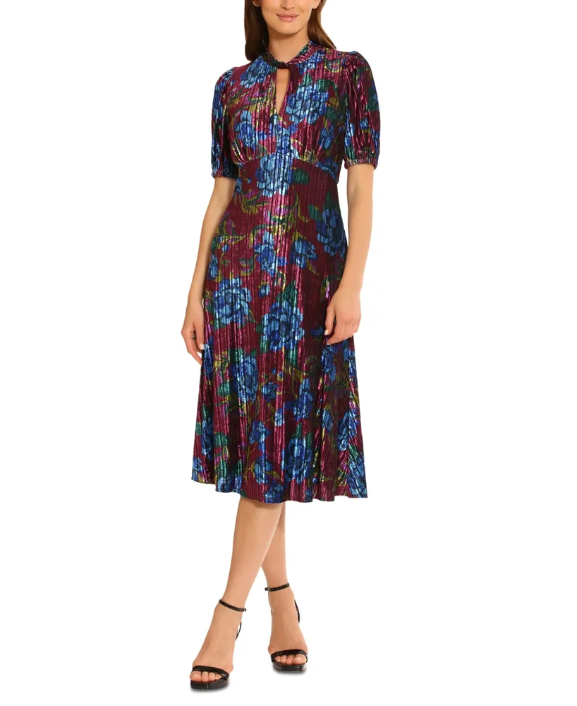 Maggy London Women's Printed Velvet Twist-Neck Midi Dress