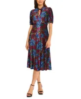 Maggy London Women's Printed Velvet Twist-Neck Midi Dress