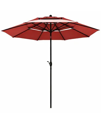 10ft 3 Tier Patio Umbrella Aluminum Sunshade Shelter Double Vented without Base