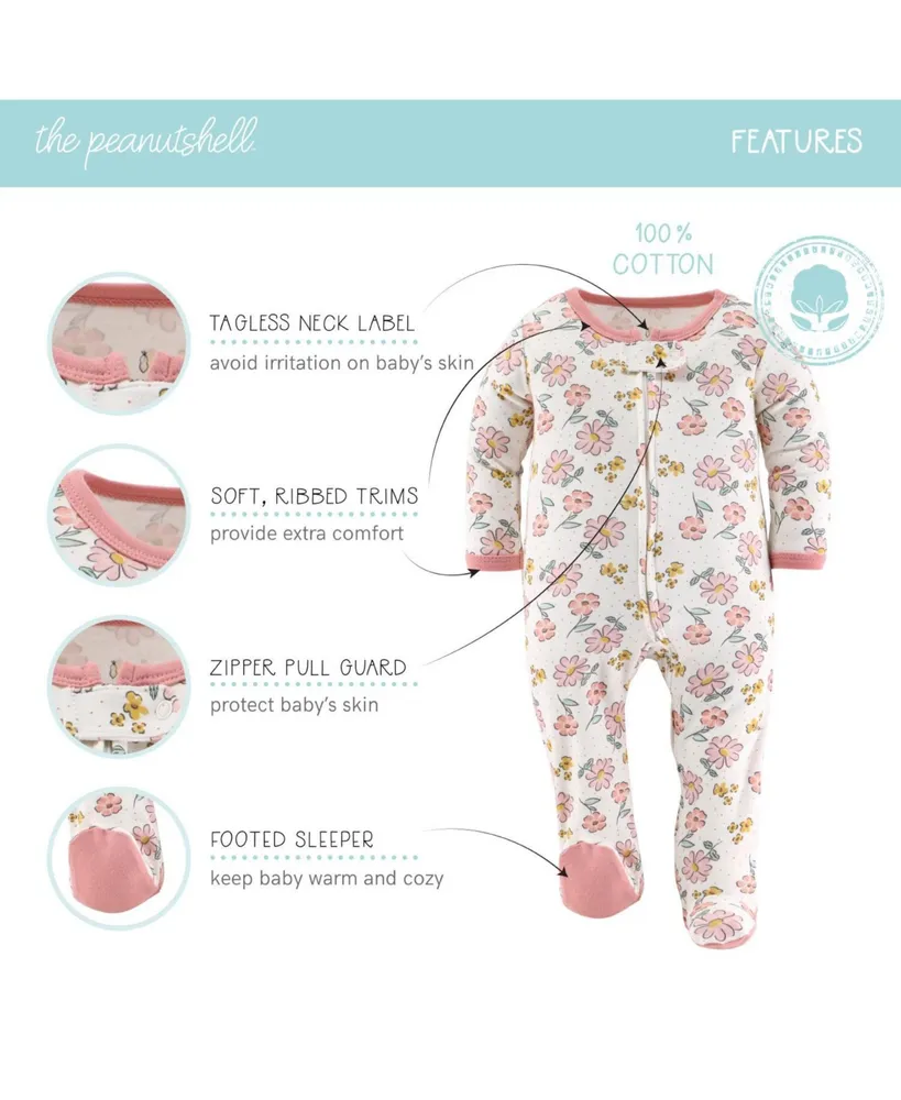 The Peanutshell Boho Butterfly Footed Baby Sleepers for Girls, 3-Pack,