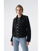 Furniq Uk Women's Detachable Sleeves Biker Jacket and Waistcoat, Black