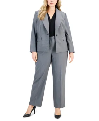 Le Suit Plus Shawl-Collar Single-Button Pantsuit