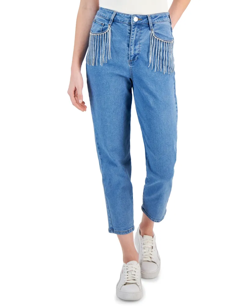 Dollhouse Juniors' Rhinestone Straight-Leg Ankle Jeans