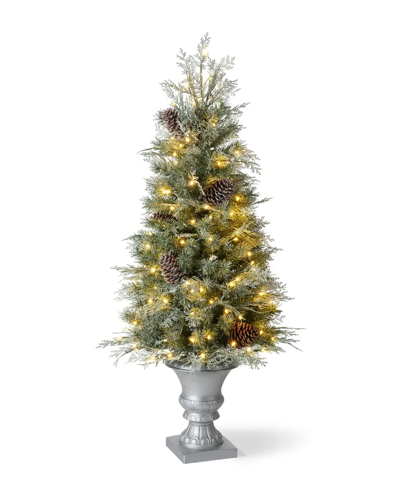 Glitzhome 4' Pre-Lit Pine Artificial Christmas Porch Tree with 130 Warm White Lights