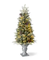 Glitzhome 4' Pre-Lit Pine Artificial Christmas Porch Tree with 130 Warm White Lights