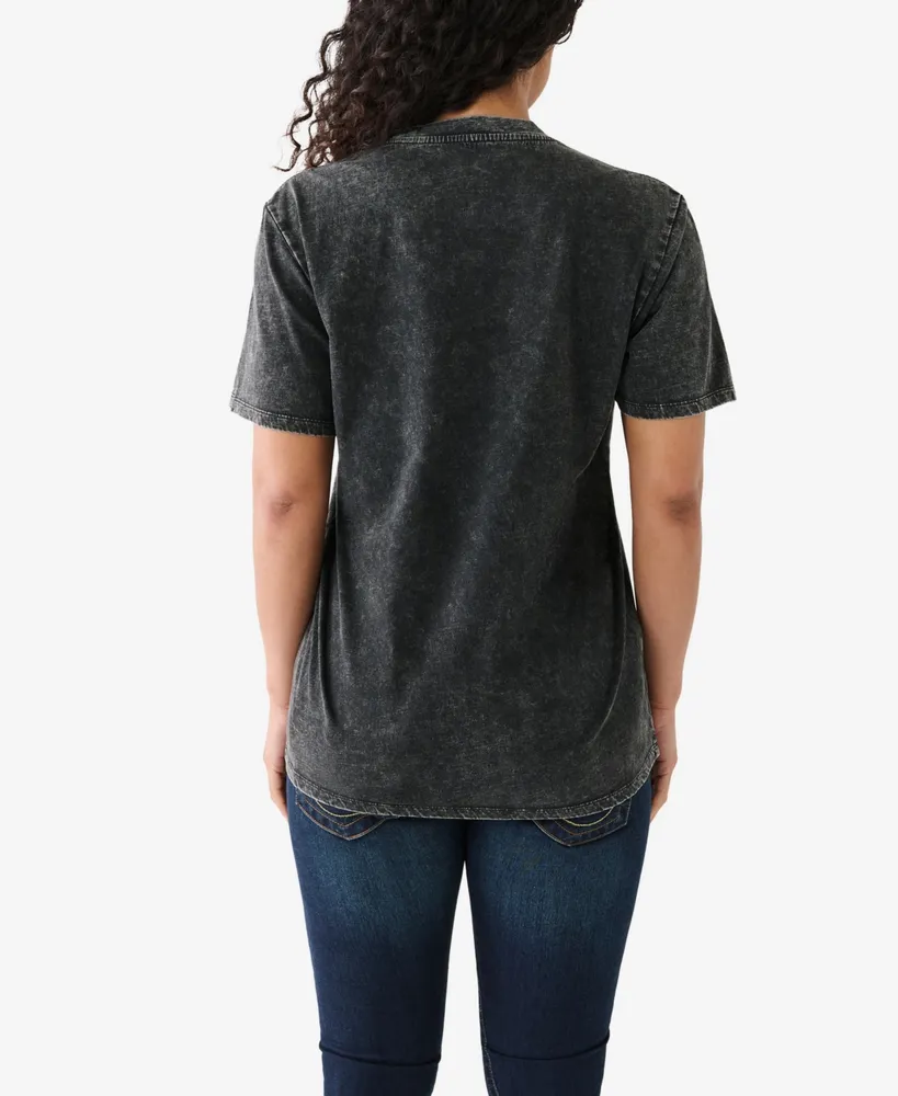 True Religion Women's Short Sleeve Acid Wash T-shirt