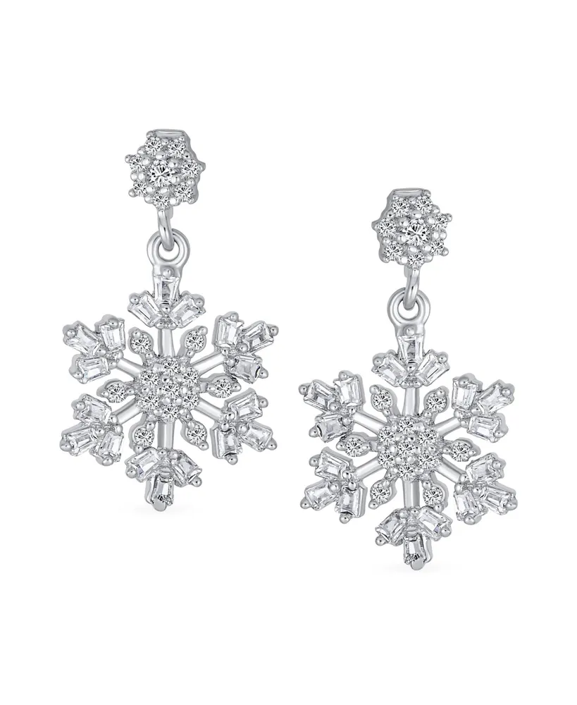 Holiday Party Flower Christmas Frozen Winter Cubic Zirconia Cz Large Snowflake Dangle Stud Earrings For Women Teen .925 Sterling Silver