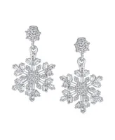 Bling Jewelry Holiday Party Flower Christmas Frozen Winter Cubic Zirconia Cz Large Snowflake Dangle Stud Earrings For Women Sterling Silver