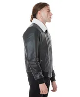 Furniq Uk Men's Genuine Leather Bomber Jacket with Shearling Lining