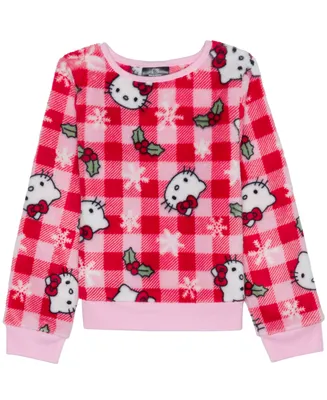 Hello Kitty Toddler Girls Xmas Plaid Long Sleeve Plush Pullover Sweatshirt
