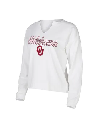 Women's Concepts Sport White Oklahoma Sooners Sienna Notch Neck Long Sleeve T-shirt