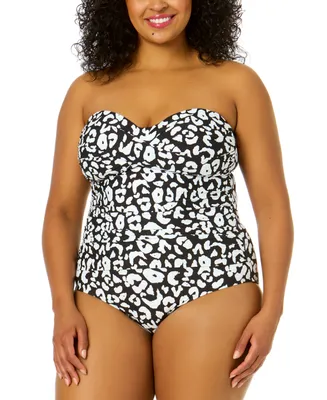Anne Cole Plus Crossover Bandeau Ruched One Piece