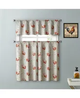 Kate Aurora Living Country Farmhouse Red Rooster Barn 3 Piece Kitchen Curtain Tier & Valance Set