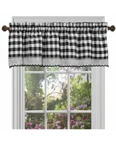 Kate Aurora Complete 3 Piece Country Farmhouse Plaid Gingham Black & White Buffalo Check Kitchen Curtain Tier & Valance Set