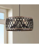 Franklin Iron Works Aruba Woodgrain Bronze Pendant Chandelier Lighting 20" Wide Modern Industrial Drum 5