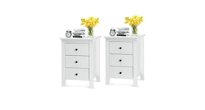 2 Pieces Nightstand End Beside Table with 3 Drawers