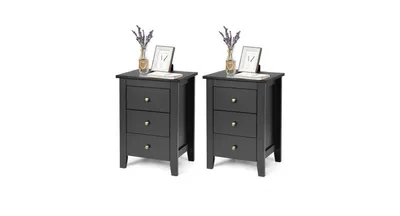 2 Pieces Nightstand End Beside Table with 3 Drawers