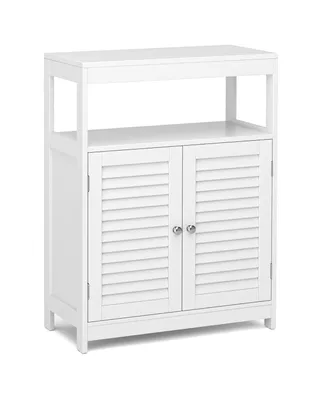 Costway Bathroom Floor Cabinet Free Standing Storage Organizer w/ Double Shutter Doors