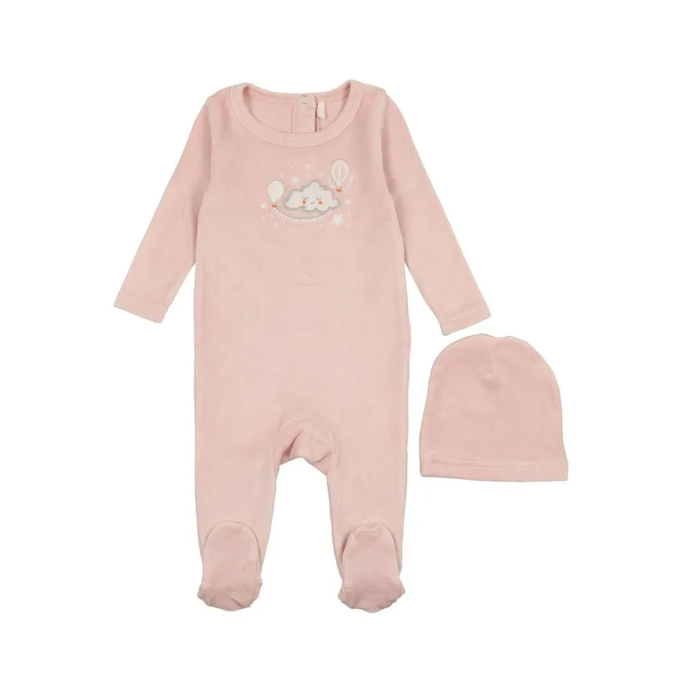 Pouf Baby Girls Velour Graphic Cloud Footie