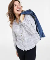 On 34th Women's Plaid Pleated-Sleeve Shirt, Created for Macy's