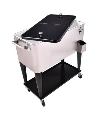 Costway Patio Cooler Rolling Outdoor Stainless Steel Ice Beverage Chest Pool