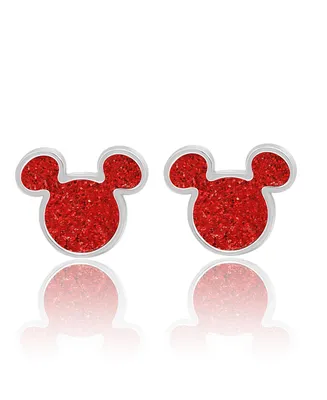Disney Womens Mickey Mouse Silver Plated Mickey Mouse Stud Earrings with Red Glitter