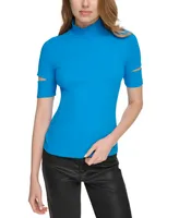 Dkny Jeans Women's Slit-Sleeve Ribbed Mock-Neck Top