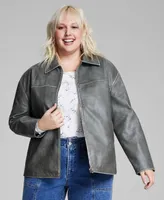 And Now This Trendy Plus Faux-Leather Zip-Front Jacket