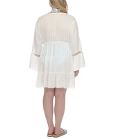 Raviya Plus Size Lace-Inset Eyelet-Flounce Cover-Up