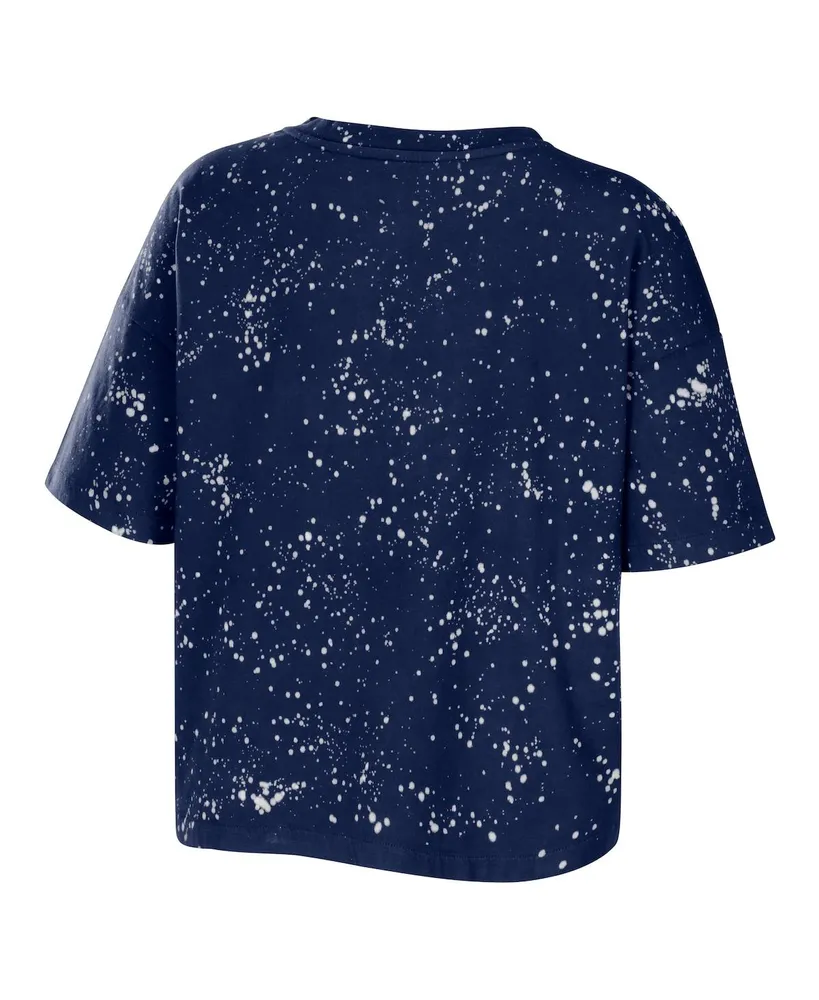 Women's Wear by Erin Andrews Navy Auburn Tigers Bleach Wash Splatter Cropped Notch Neck T-shirt