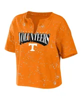 Women's Wear by Erin Andrews Tennessee Orange Volunteers Bleach Wash Splatter Cropped Notch Neck T-shirt