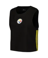 Women's Pro Standard Black Pittsburgh Steelers Ombre Wordmark Classic Cropped Tank Top