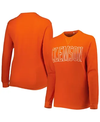 Women's Pressbox Orange Clemson Tigers Surf Southlawn Waffle-Knit Thermal Tri-Blend Long Sleeve T-shirt