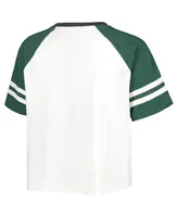 Women's Pressbox White Distressed Michigan State Spartans Melange Beaumont Cropped Raglan T-shirt