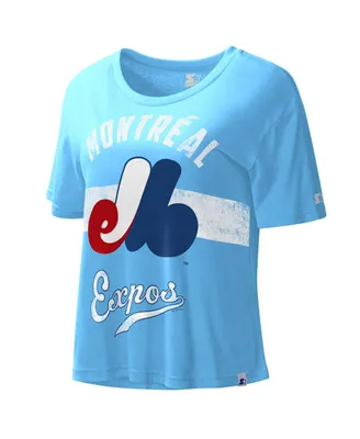 Women's Starter Light Blue Distressed Montreal Expos Cooperstown Collection Record Setter Crop Top