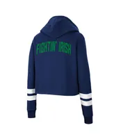 Women's Colosseum Navy Notre Dame Fighting Irish Throwback Stripe Cropped Pullover Hoodie