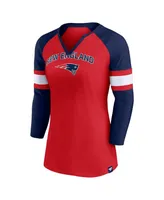 Women's Fanatics Red, Navy New England Patriots Arch Raglan 3/4-Sleeve Notch Neck T-shirt