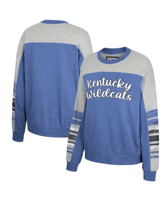 Women's Colosseum Royal, Heather Gray Distressed Kentucky Wildcats Baby Talk Pullover Sweatshirt