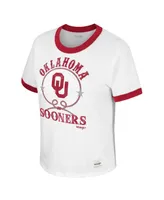 Women's Colosseum x Wrangler White Distressed Oklahoma Sooners Freehand Ringer T-shirt