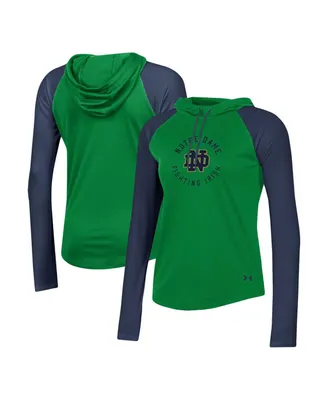 Women's Under Armour Green Notre Dame Fighting Irish Gameday Mesh Performance Raglan Hooded Long Sleeve T-shirt