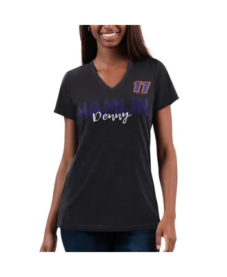 Women's G-iii 4Her by Carl Banks Black Distressed Denny Hamlin Snap V-Neck T-shirt