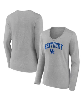Women's Fanatics Heather Gray Kentucky Wildcats Evergreen Campus Long Sleeve V-Neck T-shirt