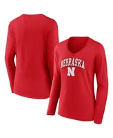 Women's Fanatics Scarlet Nebraska Huskers Evergreen Campus Long Sleeve V-Neck T-shirt