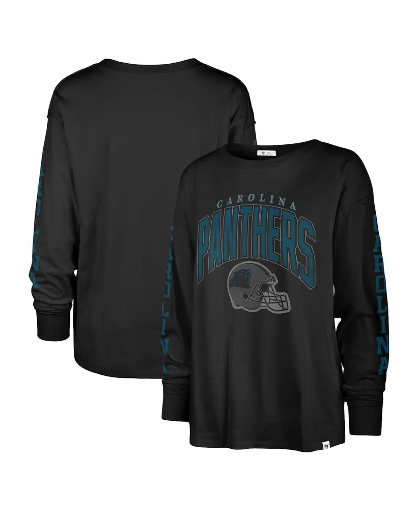 Women's '47 Brand Black Distressed Carolina Panthers Tom Cat Long Sleeve T-shirt