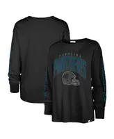 Women's '47 Brand Black Distressed Carolina Panthers Tom Cat Long Sleeve T-shirt