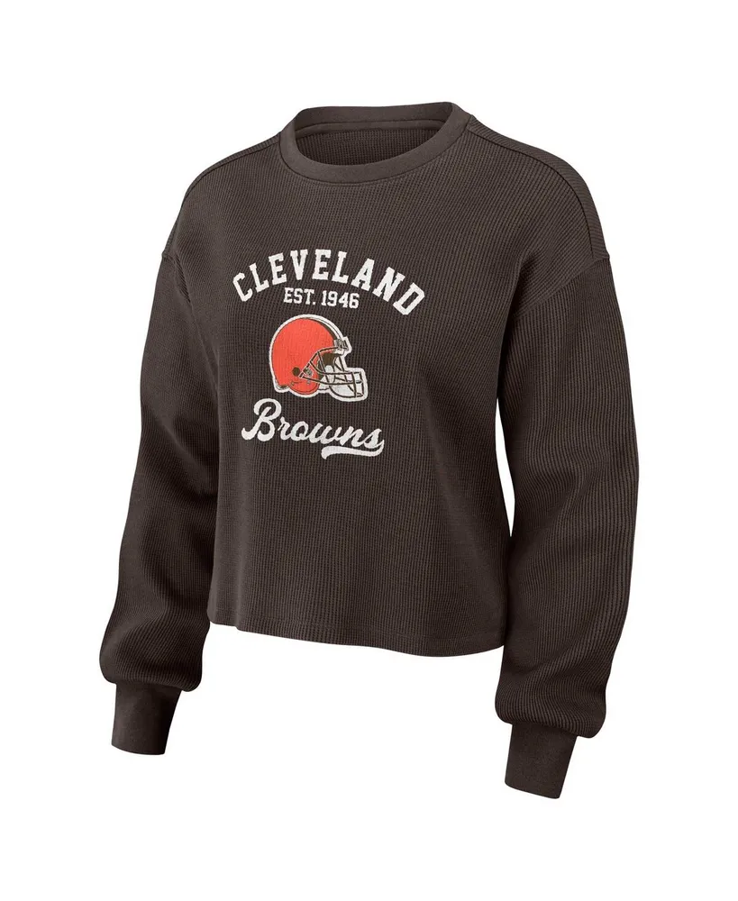 Women's Wear by Erin Andrews Brown Distressed Cleveland Browns Waffle Knit Long Sleeve T-shirt and Shorts Lounge Set